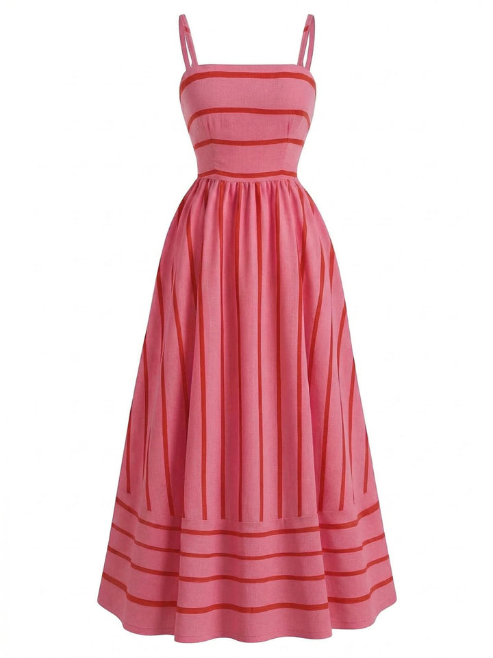 1930s Striped Spaghetti Strap Hollow Smocked Dress: beautiful vintage dress, retro fashion, elegant style with timeless appeal