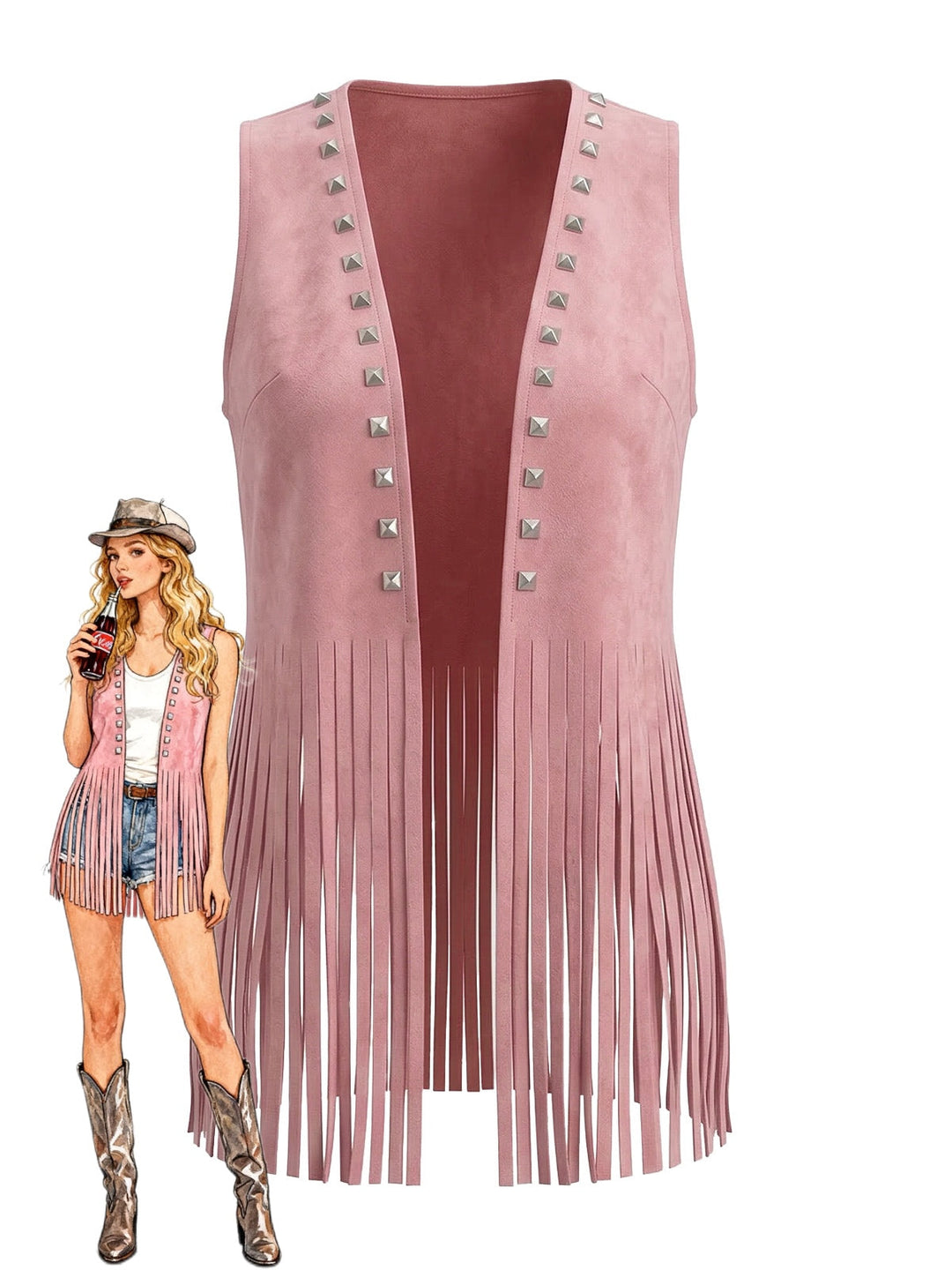 1930s Suede Studded Fringe Western Vest, vintage fashion, retro style - perfect for women who love vintage and retro fashion