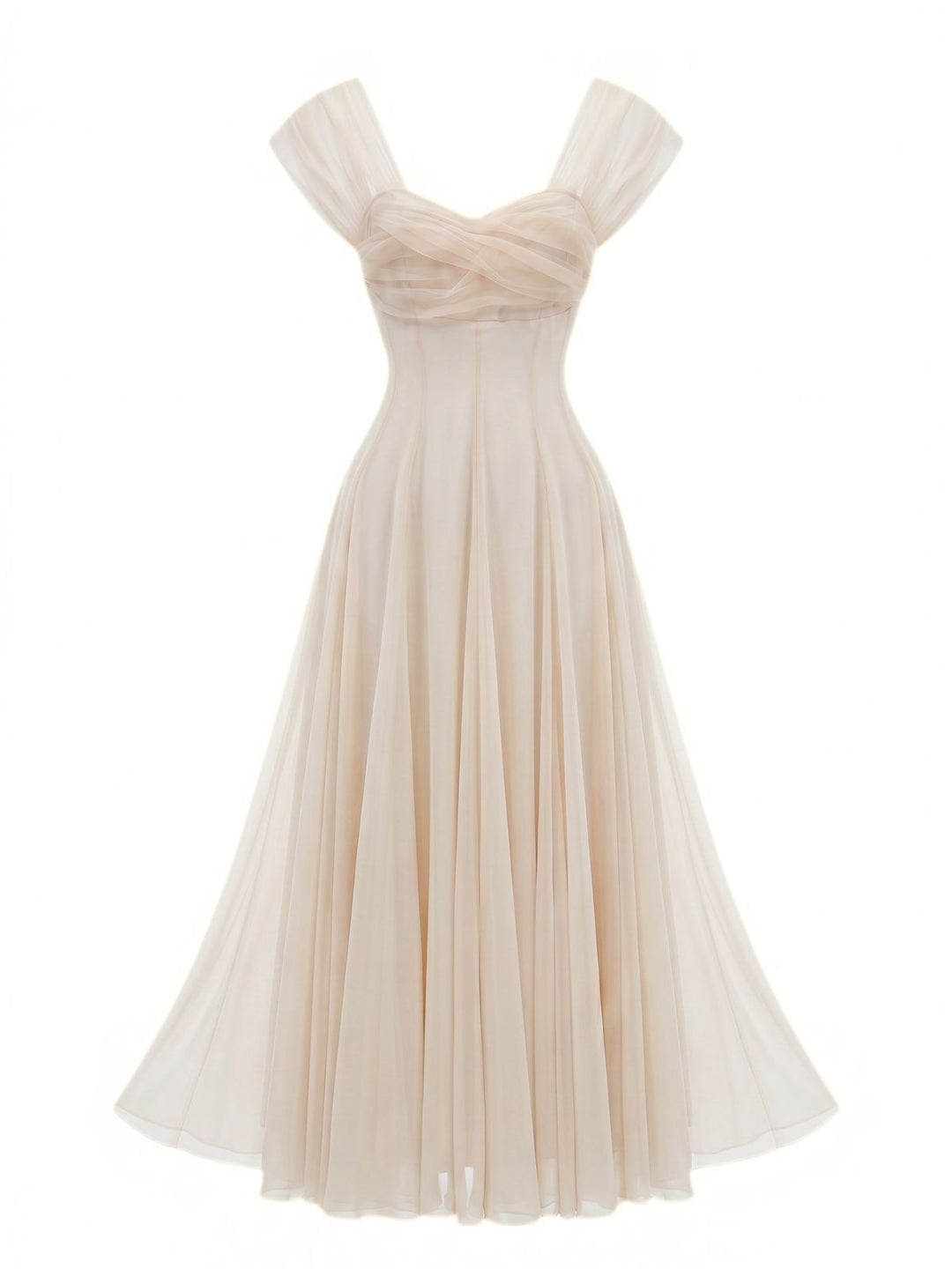1930s Sweetheart Neck Cap Sleeve Mesh Fishbone Dress, vintage dress, retro fashion, women, elegant