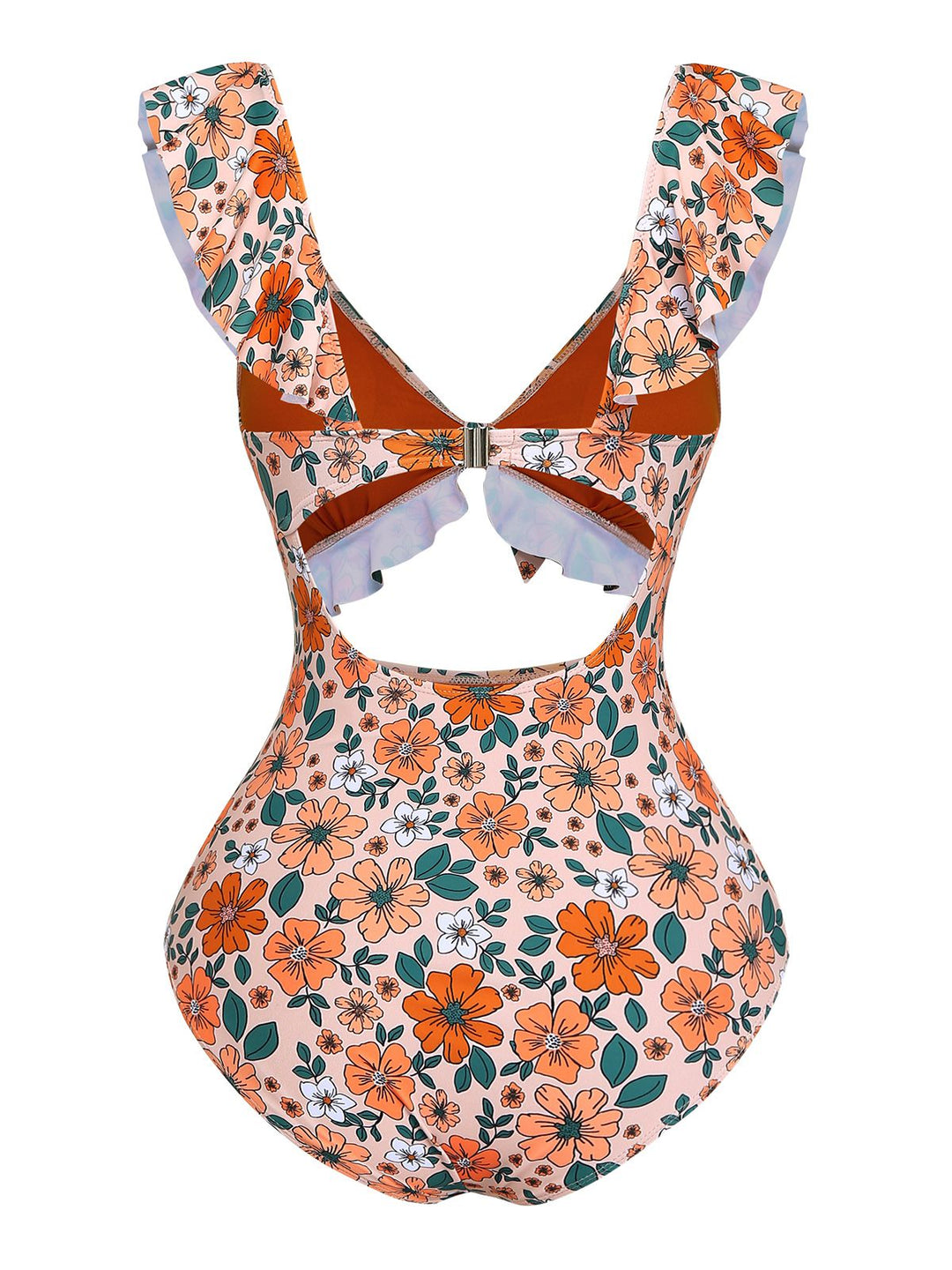 1930s Floral Ruffle Cutout Tie-Front One-Piece Swimsuit - vintage swimsuit, pin-up style