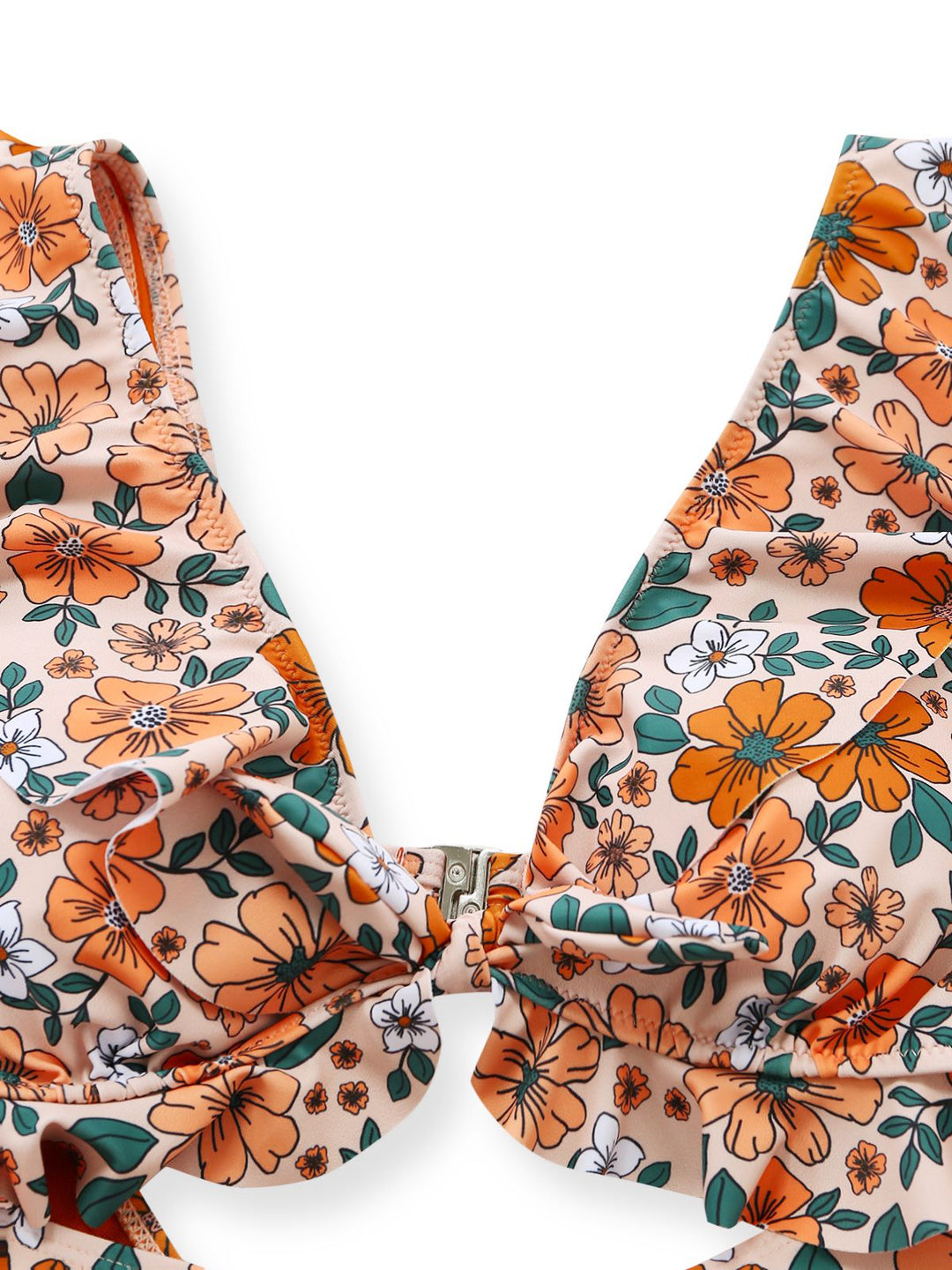 1930s Floral Ruffle Cutout Tie-Front One-Piece Swimsuit - vintage swimsuit, pin-up style