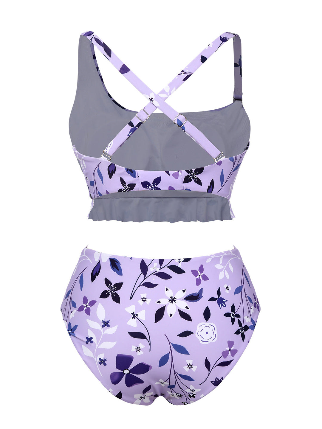Purple 1930s Floral Irregular Shoulder Straps Swimsuit - vintage swimsuit, pin-up style