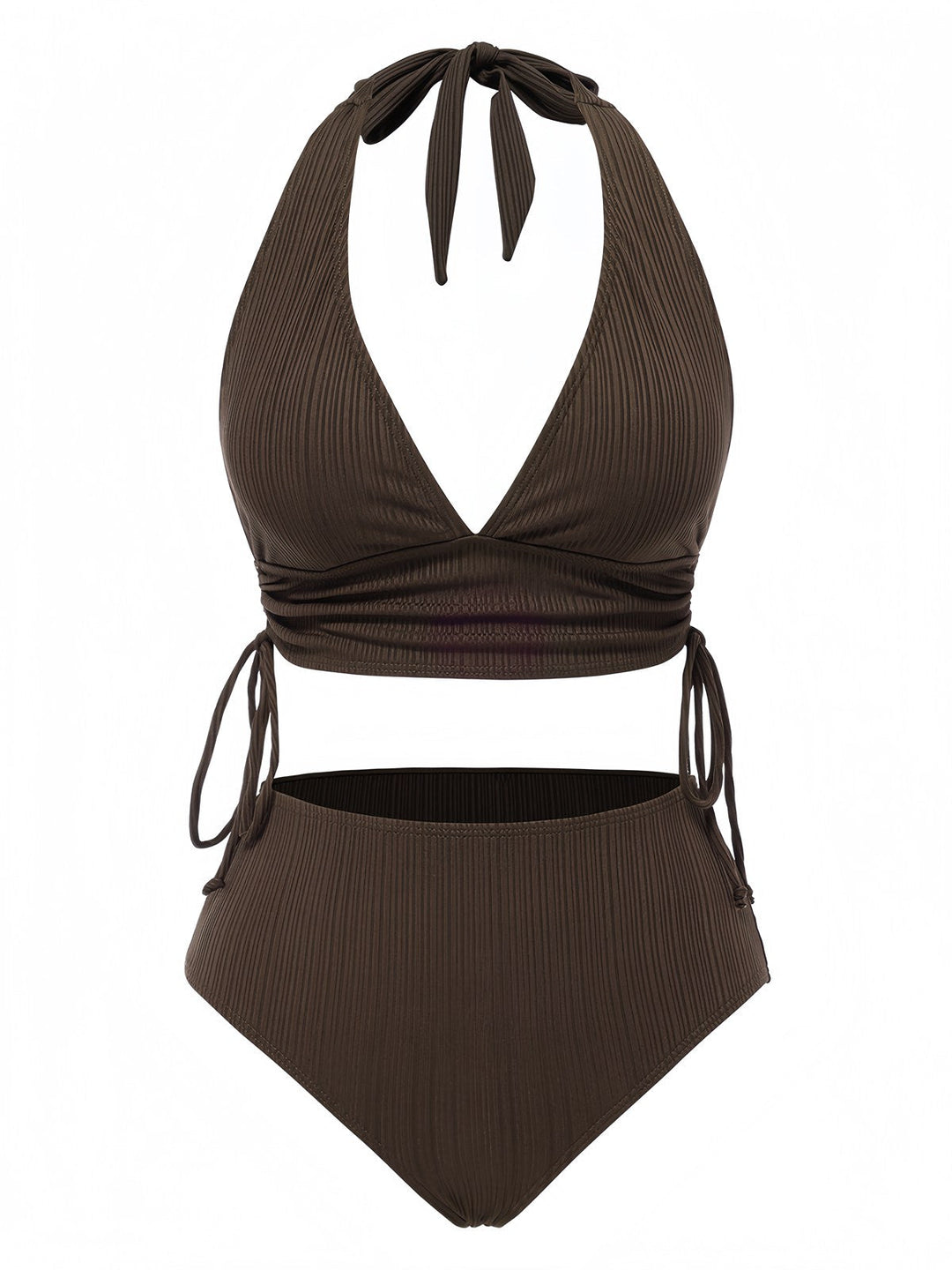 She's wearing 1930s Textured Fabric Solid Halter Lace-Up Swimsuit and the whole beach remembers the 1930s