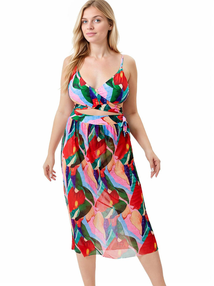 1930s Tropical Print Wrap Swimsuit &amp; Cover Up - vintage swimsuit, pin-up style