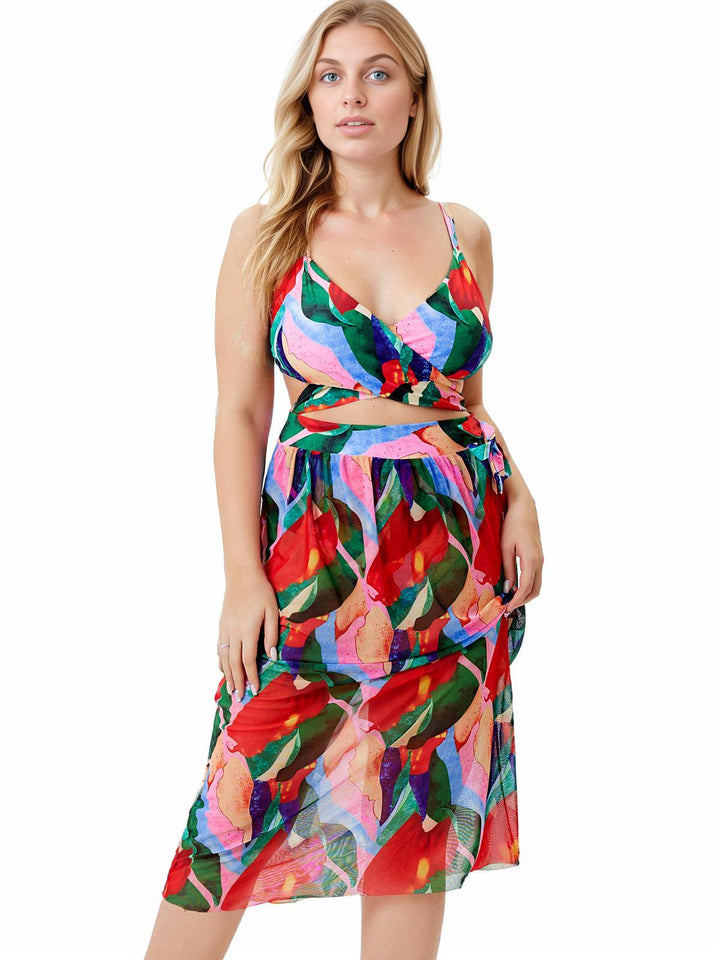 1930s Tropical Print Wrap Swimsuit &amp; Cover Up - vintage swimsuit, pin-up style