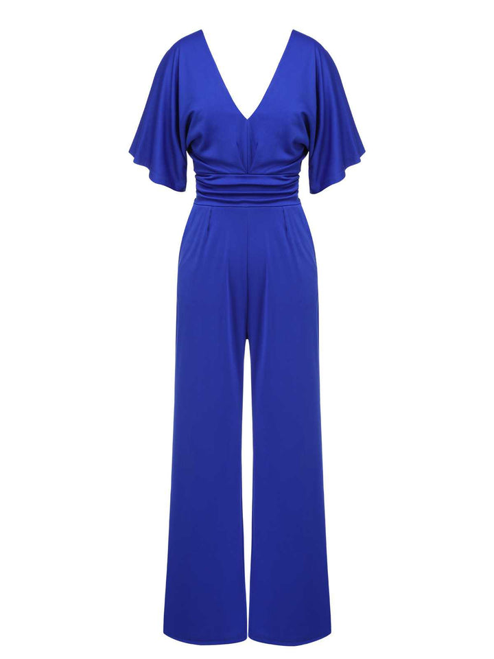 1930s V-Neck Knitted Solid Jumpsuit — 1930s style that transcends decades