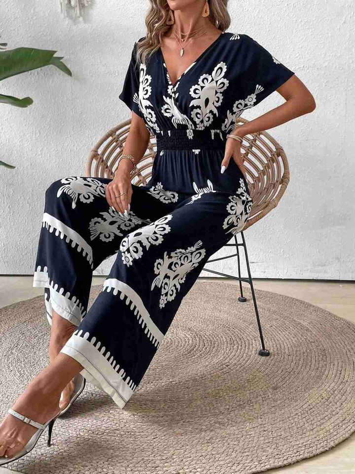 1930s V-Neck National Totem Wideleg Jumpsuit — 1930s vintage charm for her modern wardrobe