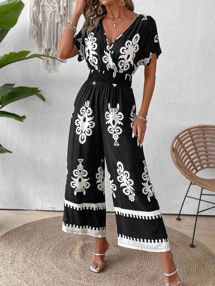 1930s V-Neck National Totem Wideleg Jumpsuit — 1930s vintage charm for her modern wardrobe