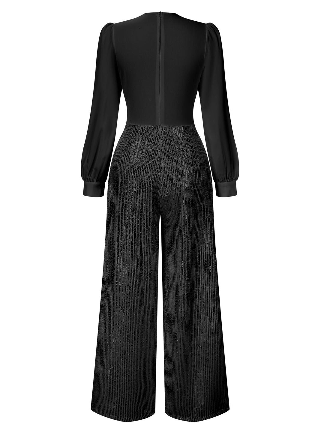 She finds her 1930s story in this 1930s V-Neck Puff Sleeve Sequins Wide-Leg Jumpsuit