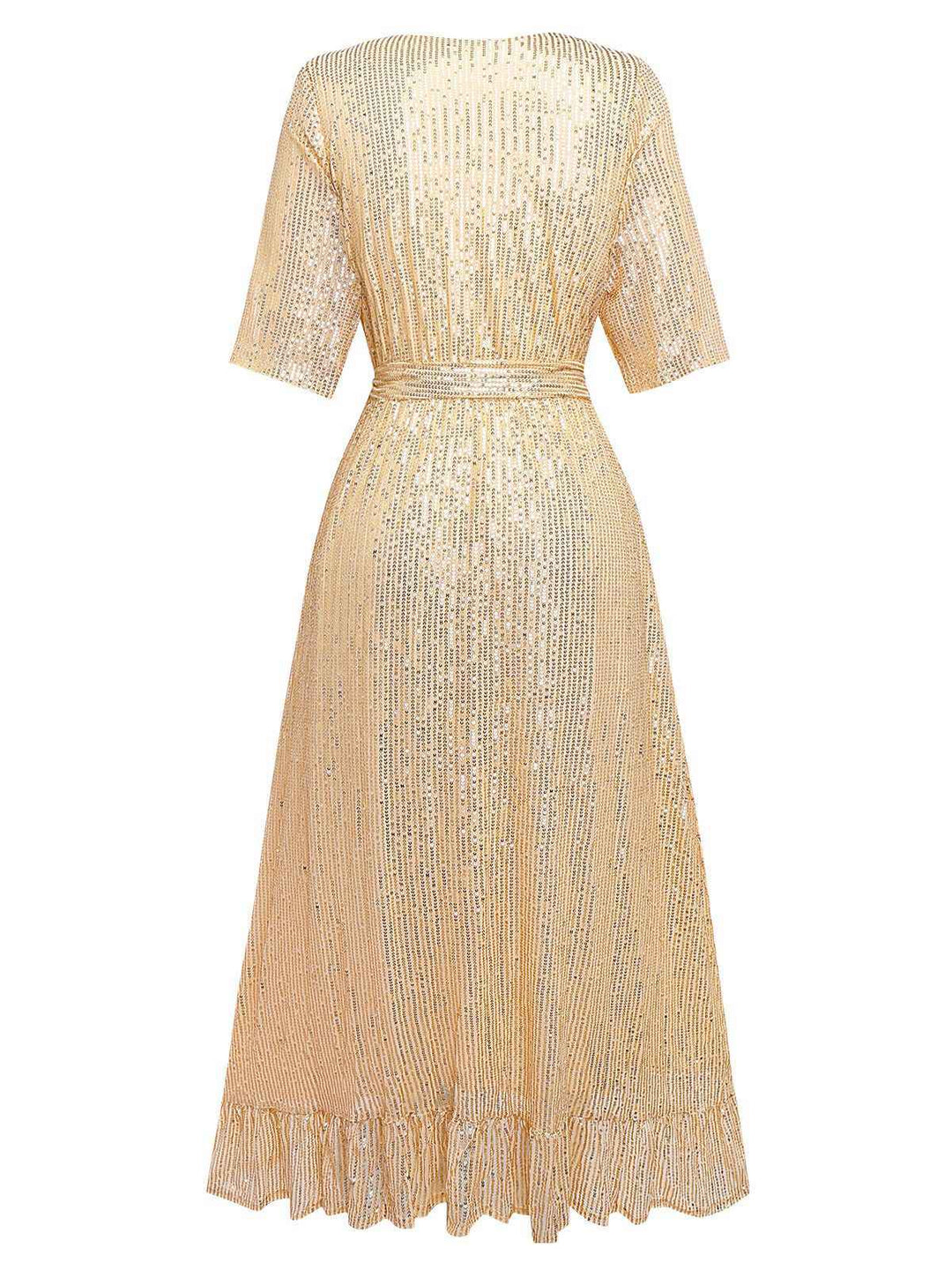 1930s V-Neck Sequined Ruffled Hem Dress - vintage dress, retro fashion