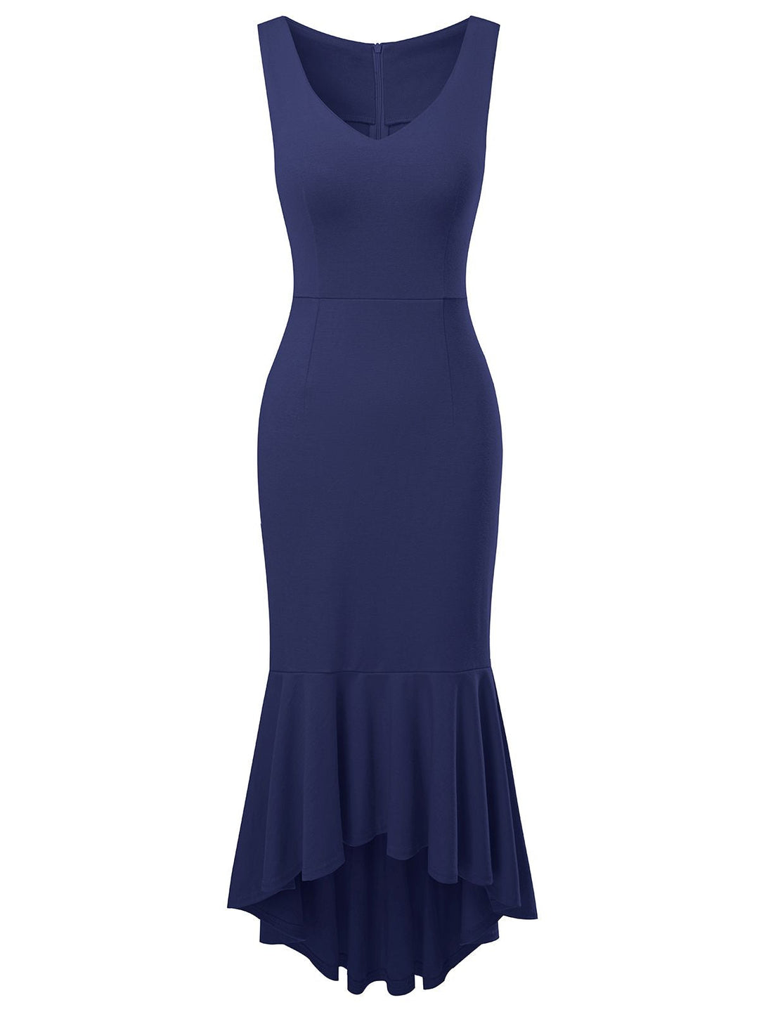She slips into this 1930s V-Neck Sleeveless Ruffled Fishtail Dress and suddenly it&