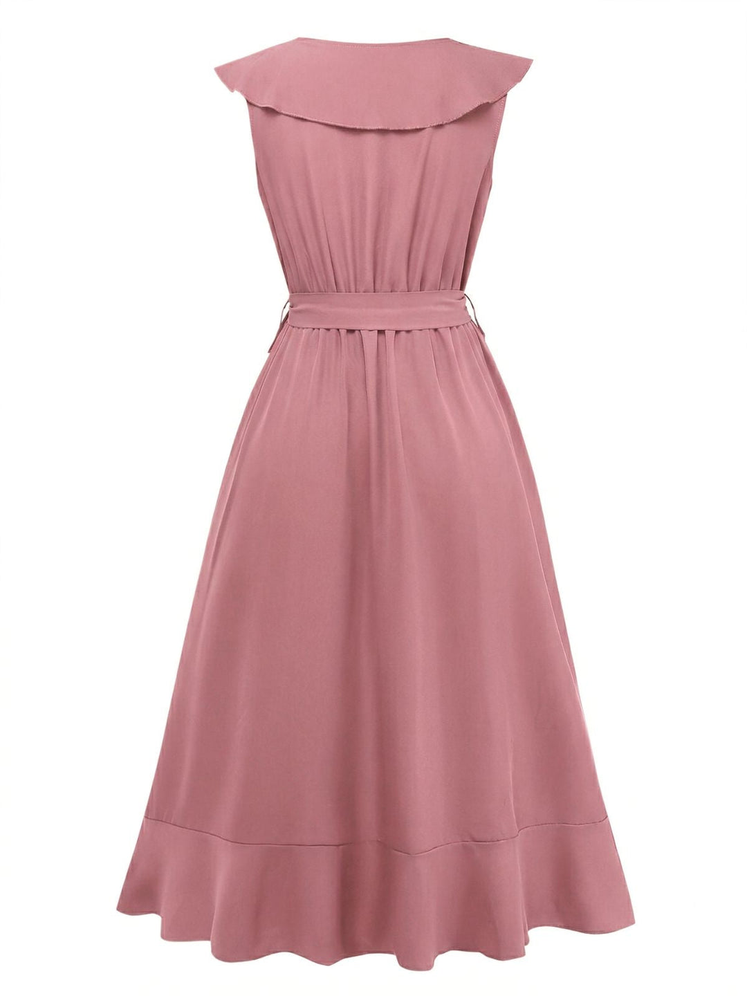 1930s V-Neck Solid Ruffled Hem Tie-Up Dress | vintage dress, retro fashion, elegant style - perfect for retro fashion enthusiasts