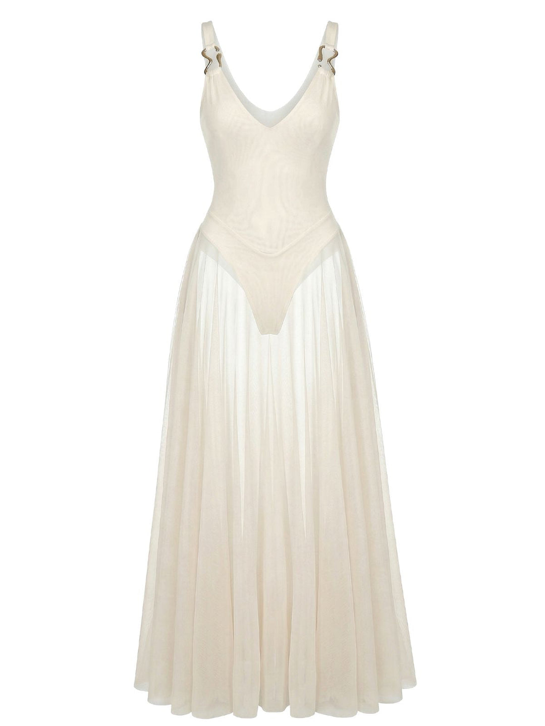 1930s V-Neck Strappy Mesh Flowing Maxi Dress - vintage dress, retro fashion