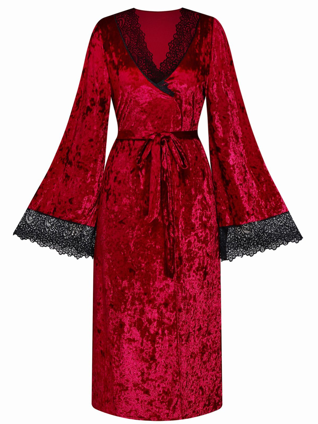 Velvet Lace Long Sleeve Patchwork Pajama Robe - vintage fashion, retro style