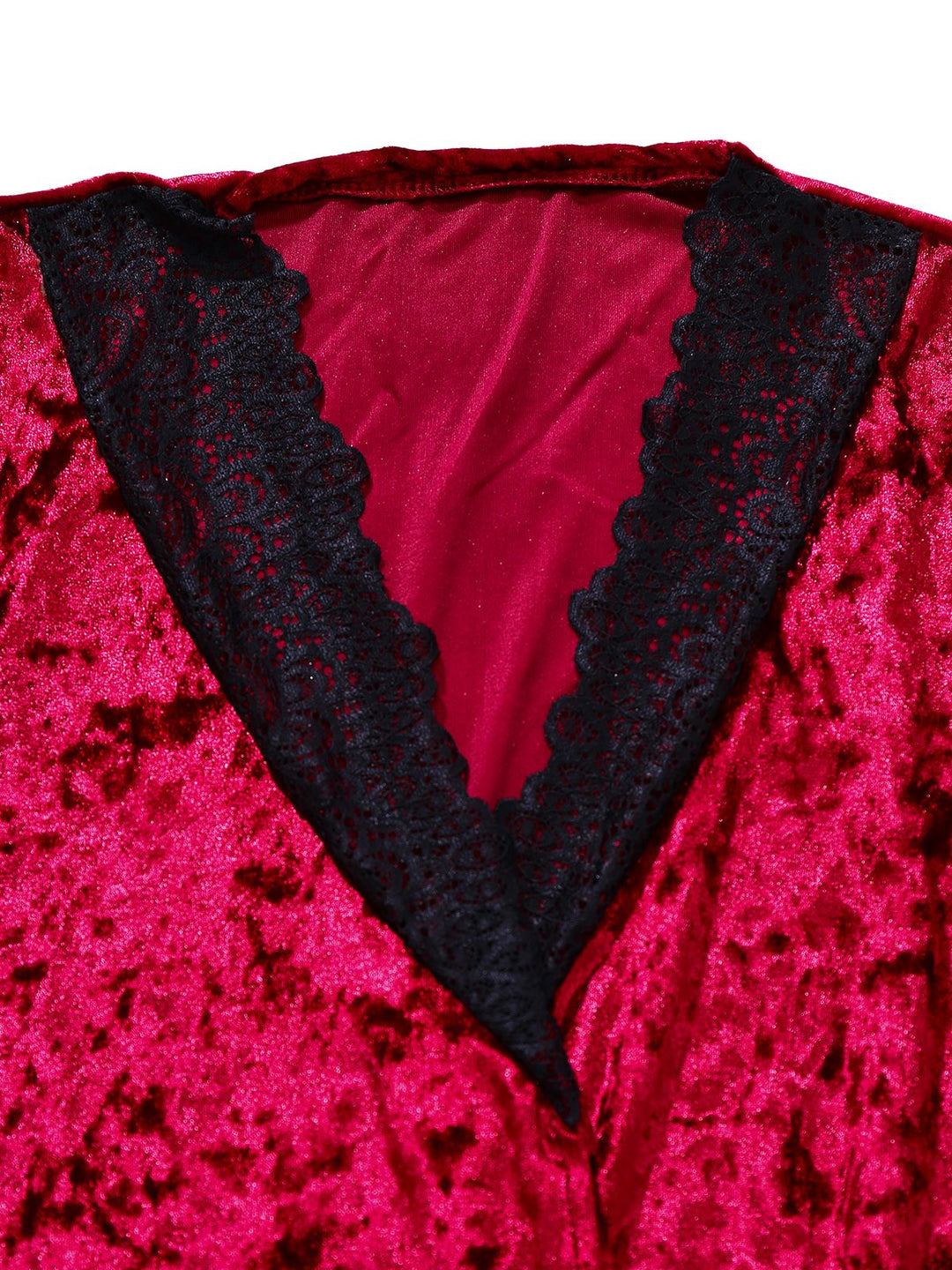 Velvet Lace Long Sleeve Patchwork Pajama Robe - vintage fashion, retro style