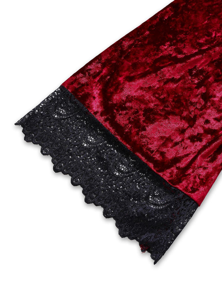 Velvet Lace Long Sleeve Patchwork Pajama Robe - vintage fashion, retro style