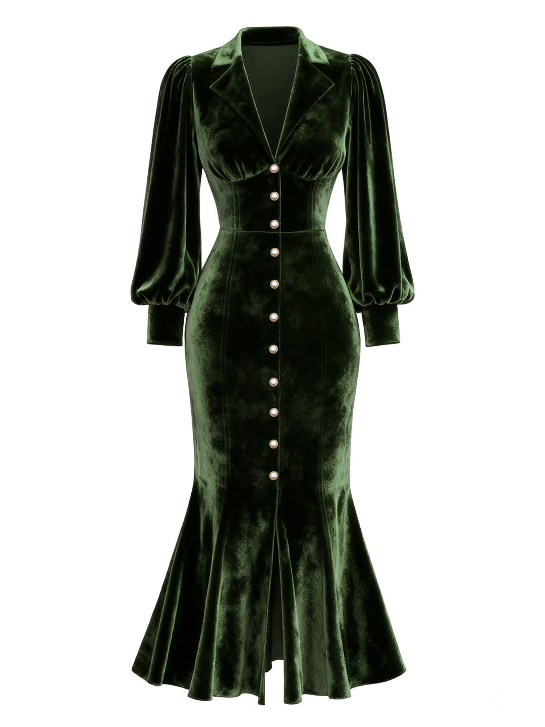 1930s Velvet Pearl Lantern Sleeve Mermaid Dress - vintage dress, retro fashion