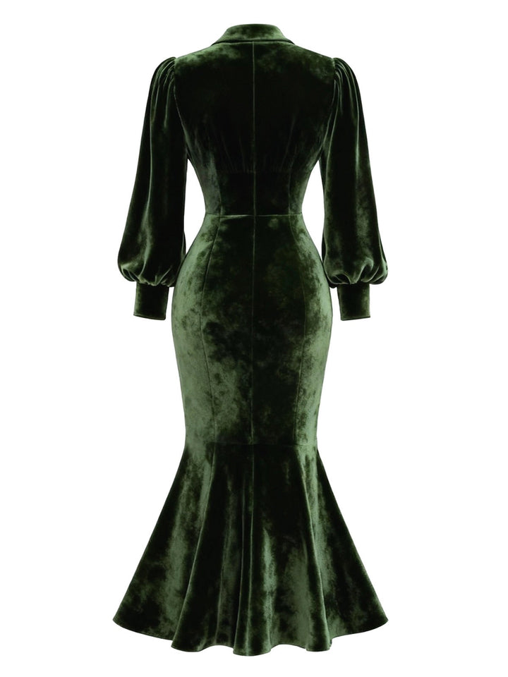 1930s Velvet Pearl Lantern Sleeve Mermaid Dress - vintage dress, retro fashion