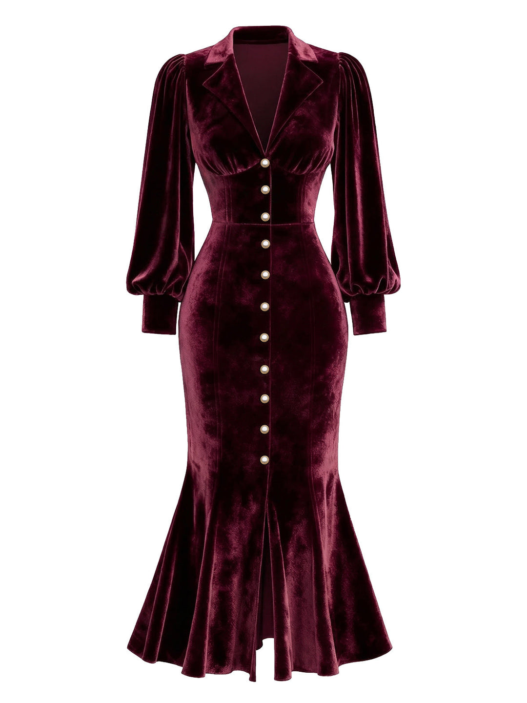 1930s Velvet Pearl Lantern Sleeve Mermaid Dress - vintage dress, retro fashion