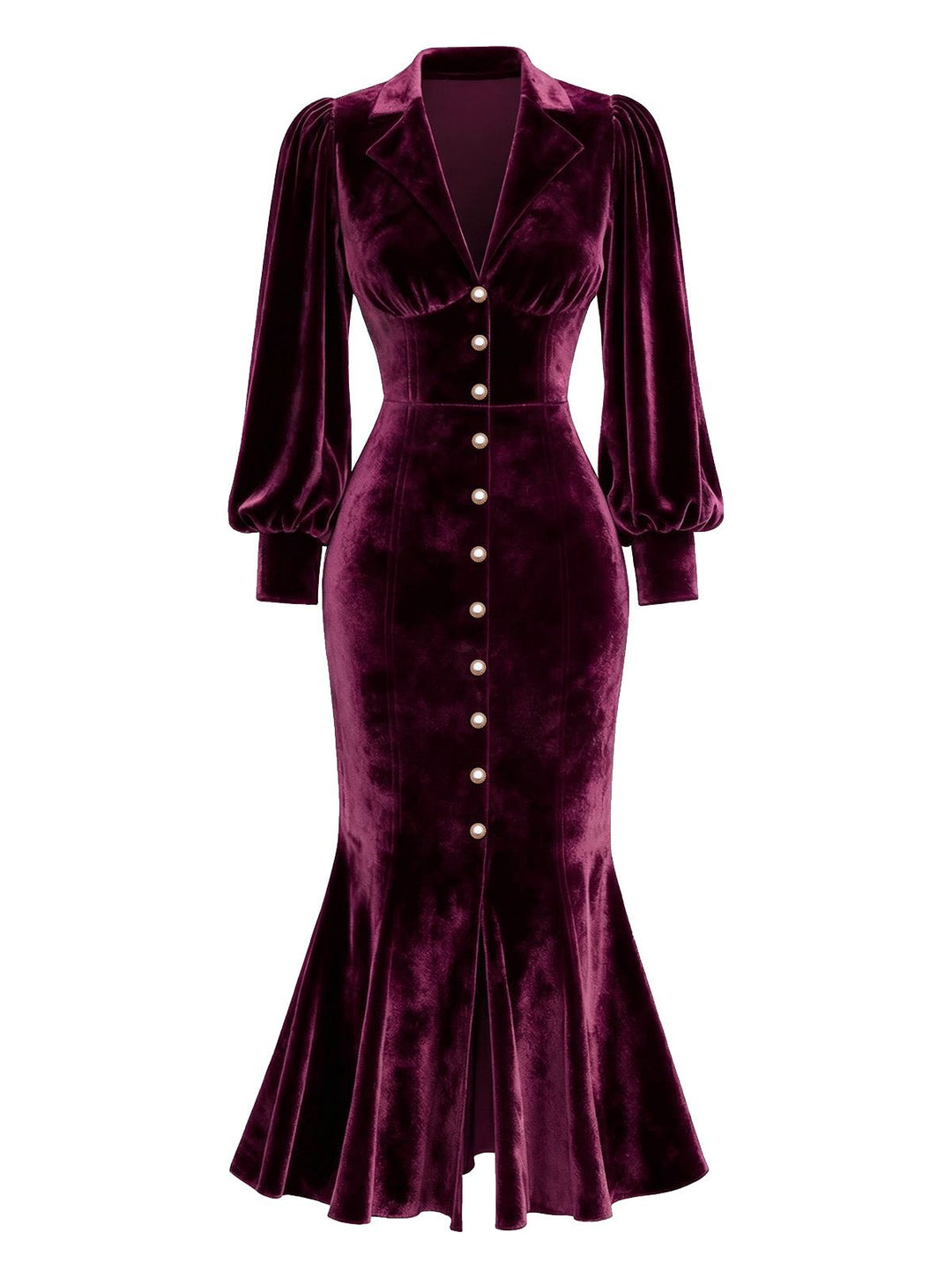 1930s Velvet Pearl Lantern Sleeve Mermaid Dress - vintage dress, retro fashion