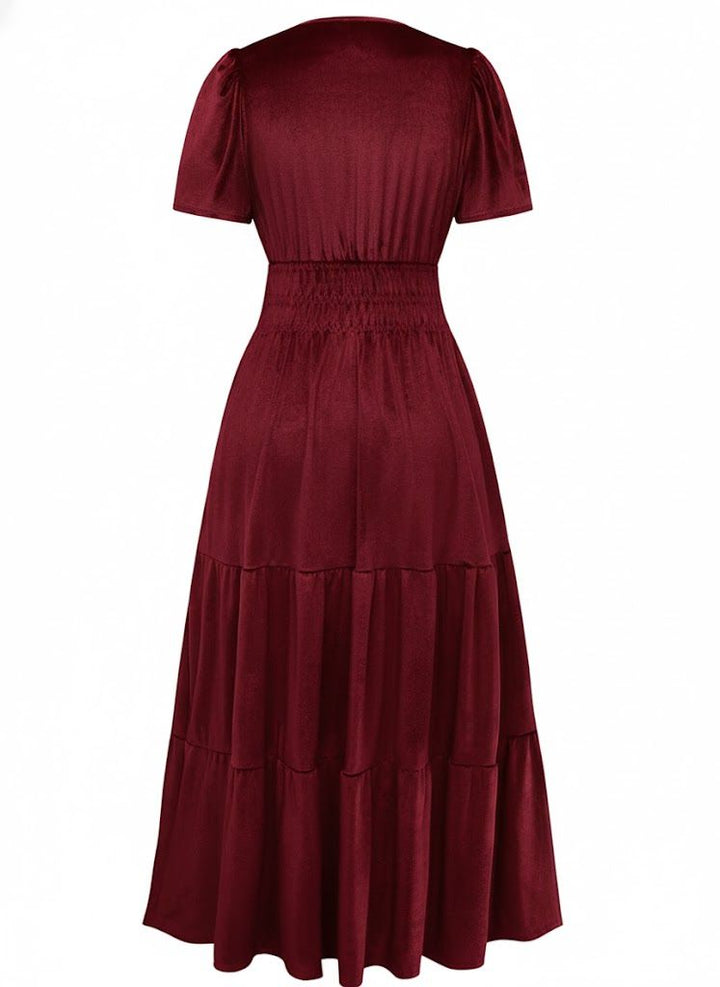 1930s Velvet Solid Short Sleeve Maxi Dress - vintage dress, retro fashion