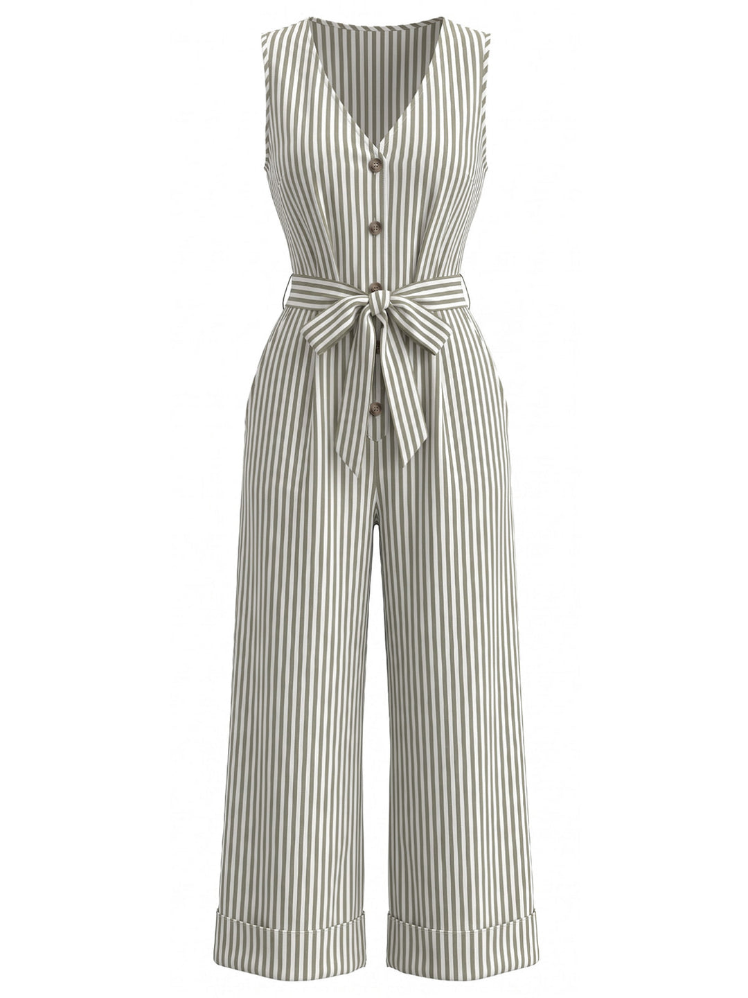 Blue 1930s Vertical Stripe V-Neck Sleeveless Belted Jumpsuit, vintage romper, retro jumpsuit - perfect for women who love vintage and retro fashion