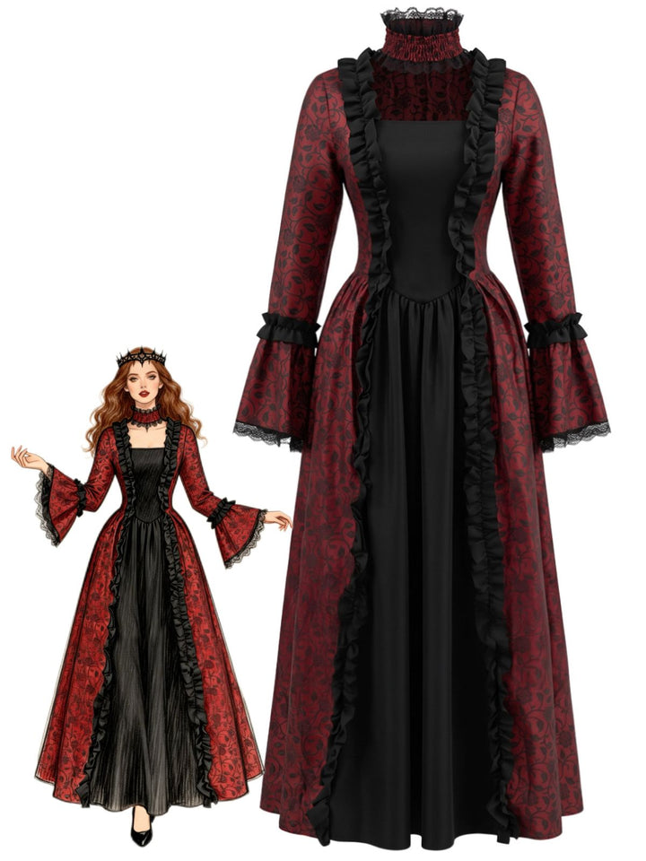 Victorian Gothic Bell Sleeve Floral Maxi Dress, vintage dress, retro fashion, floral print - perfect for women who love vintage and retro fashion
