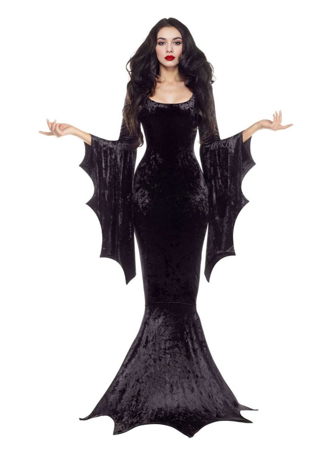 1930s Halloween Velvet Witch Batwing Sleeve Mermaid dress - vintage dress, retro fashion