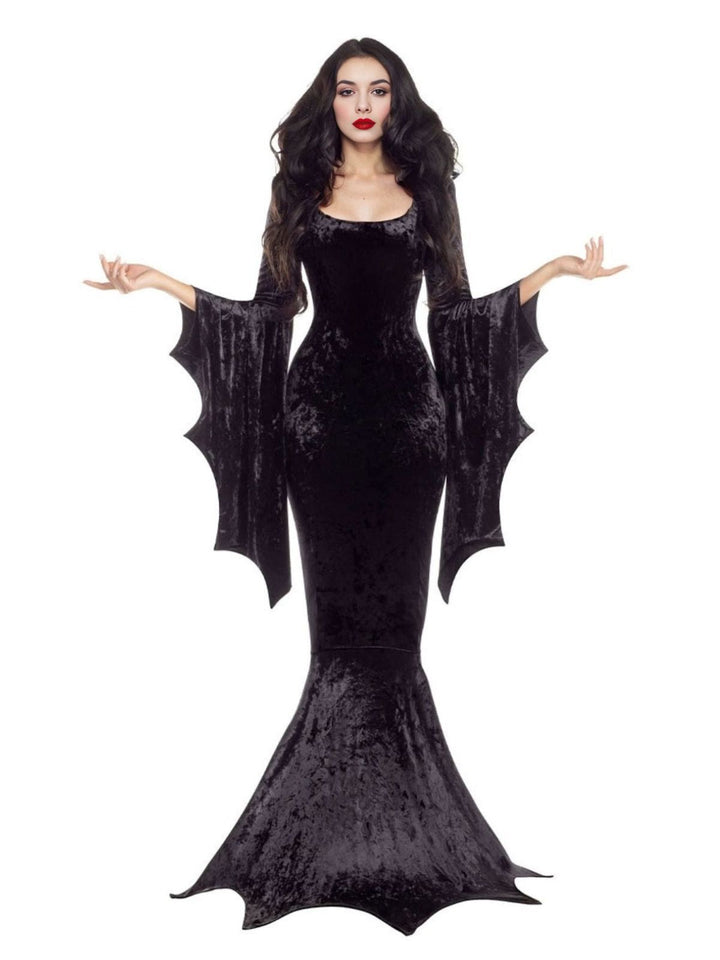 1930s Halloween Velvet Witch Batwing Sleeve Mermaid dress - vintage dress, retro fashion