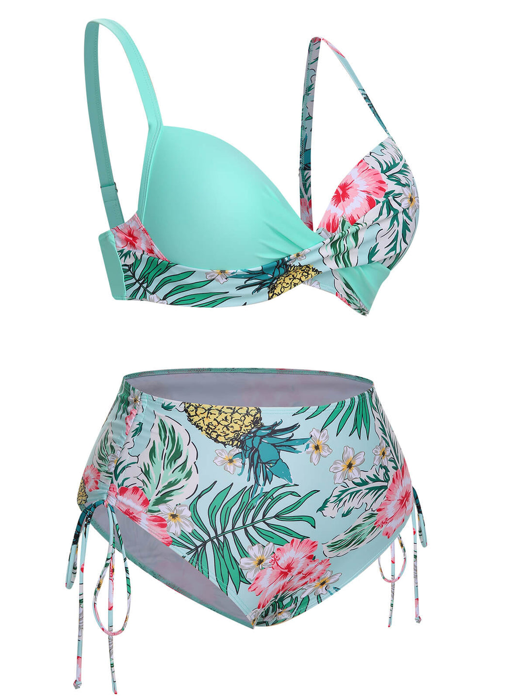 [Plus Size] 1940S Tropical Plant Patchwork Lace-Up Swimsuit, vintage swimsuit, pin-up swimwear - perfect for women who love vintage and retro fashion