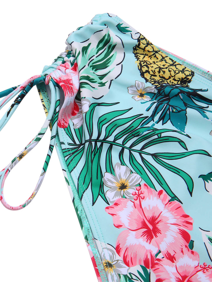 [Plus Size] 1940S Tropical Plant Patchwork Lace-Up Swimsuit, vintage swimsuit, pin-up swimwear - perfect for women who love vintage and retro fashion
