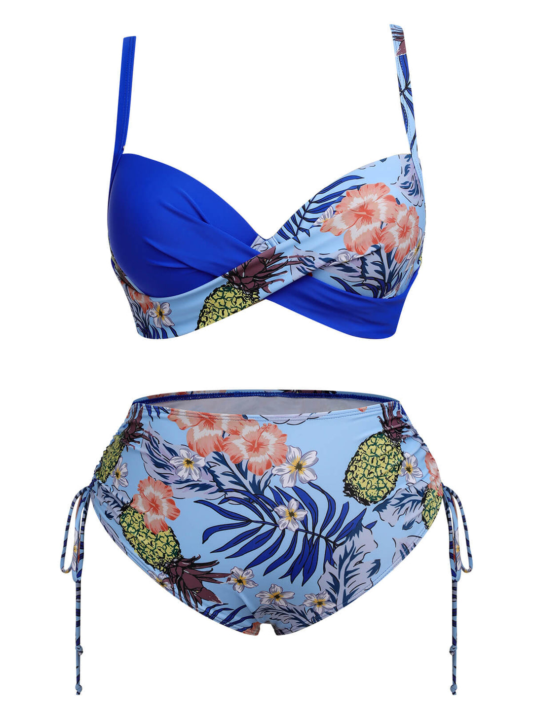 [Plus Size] 1940S Tropical Plant Patchwork Lace-Up Swimsuit, vintage swimsuit, pin-up swimwear - perfect for women who love vintage and retro fashion