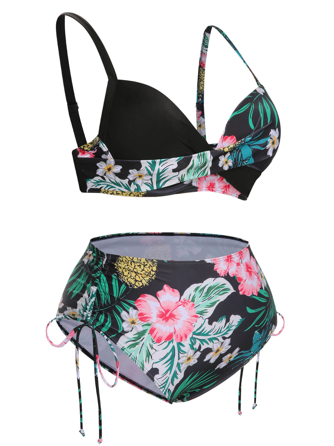 [Plus Size] 1940S Tropical Plant Patchwork Lace-Up Swimsuit, vintage swimsuit, pin-up swimwear - perfect for women who love vintage and retro fashion
