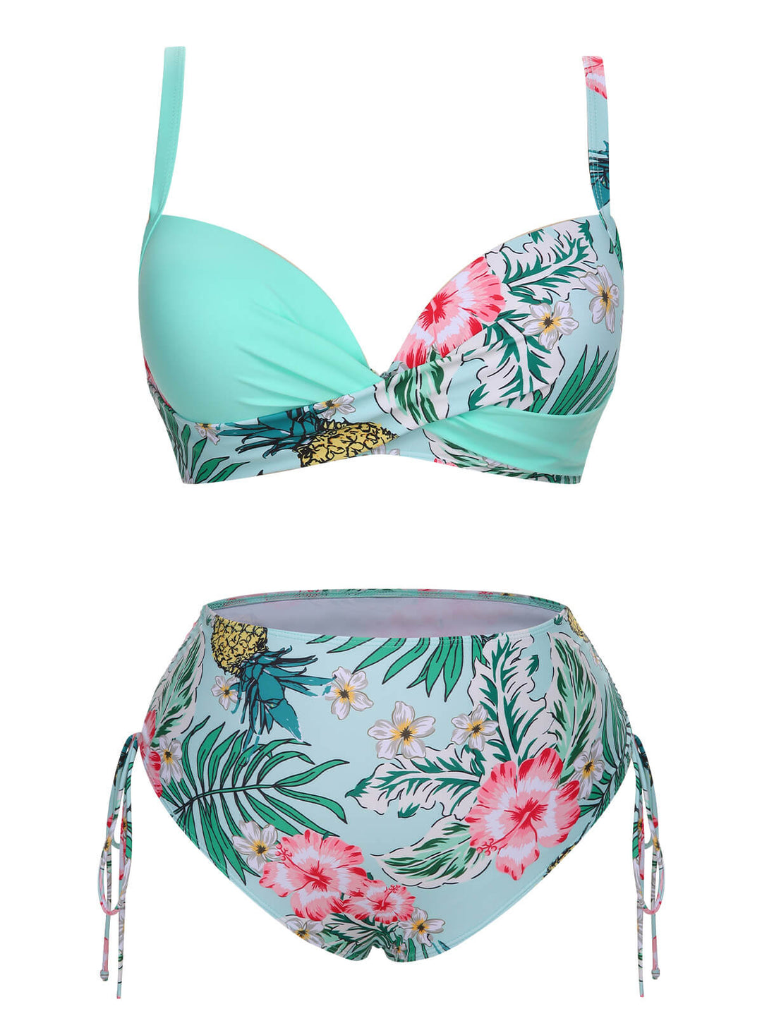 [Plus Size] 1940S Tropical Plant Patchwork Lace-Up Swimsuit, vintage swimsuit, pin-up swimwear - perfect for women who love vintage and retro fashion