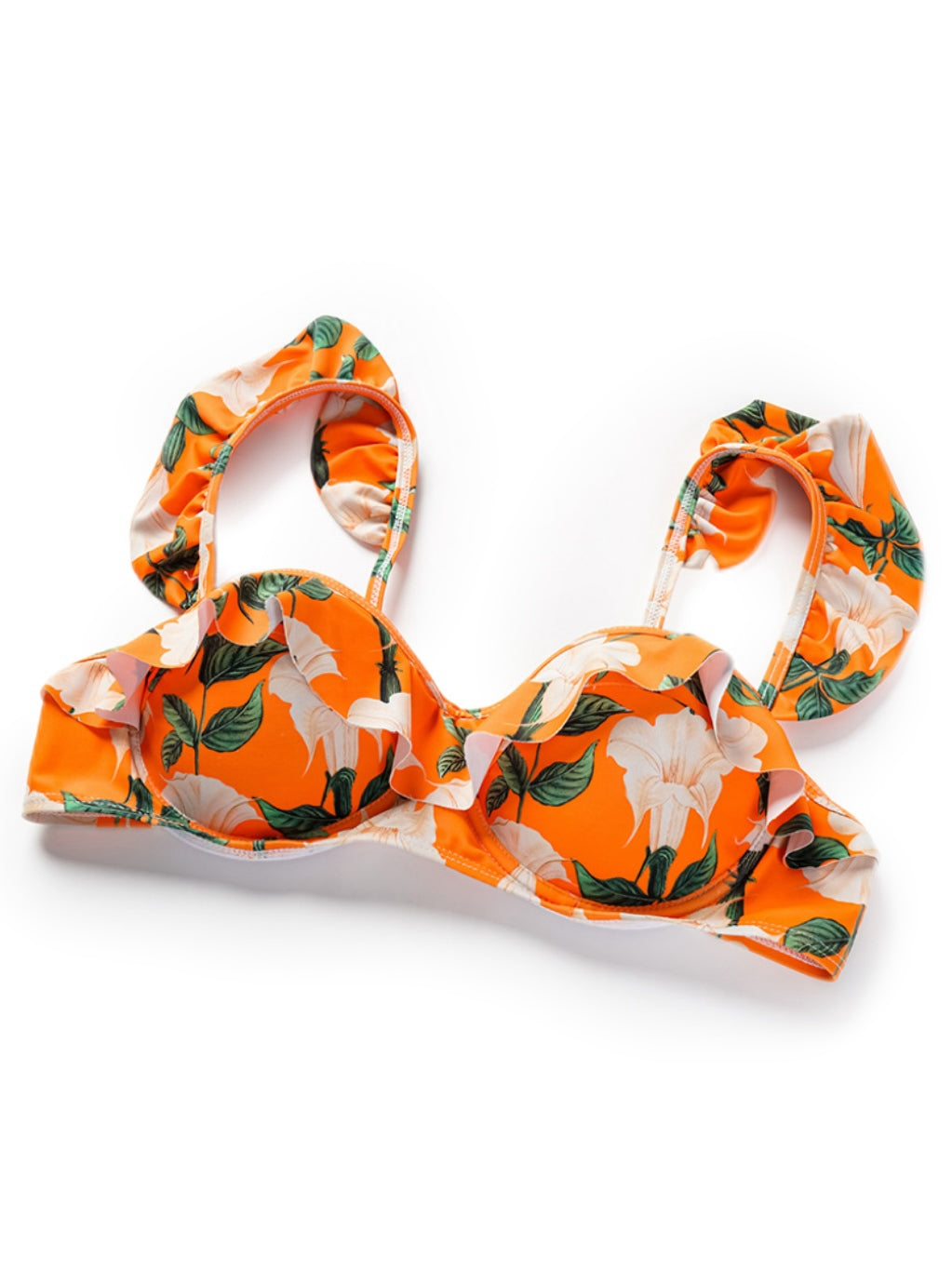 2PCS Orange 1940s Ruffle Floral Bikini Set &amp; Cover Up - vintage fashion, retro style