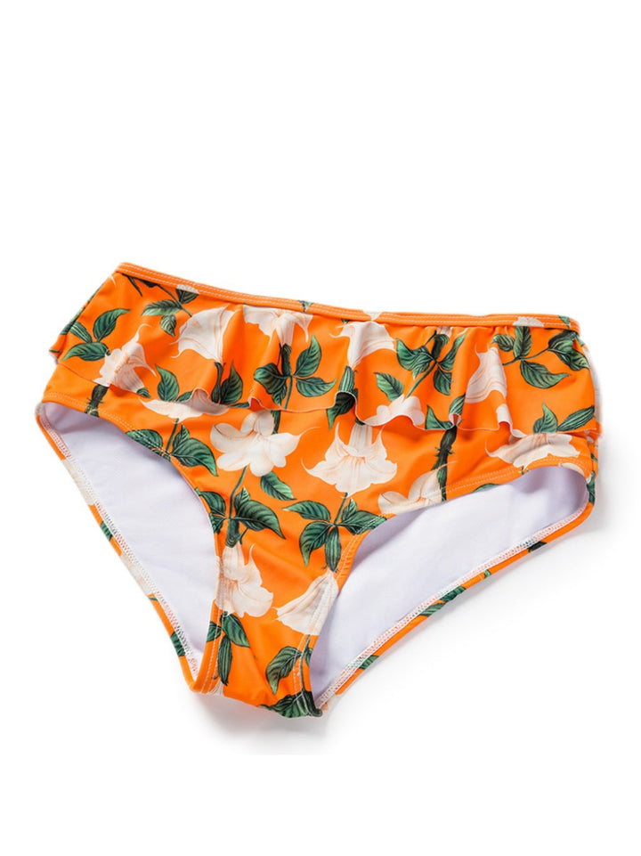 2PCS Orange 1940s Ruffle Floral Bikini Set &amp; Cover Up - vintage fashion, retro style