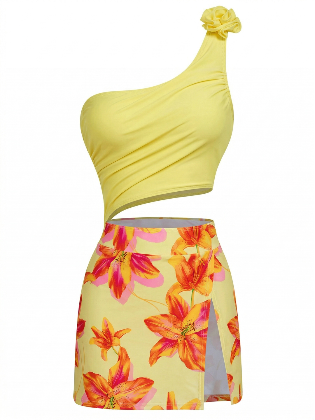 1940s 3D Floral One-Shoulder One-Piece Swimdress - vintage dress, retro fashion