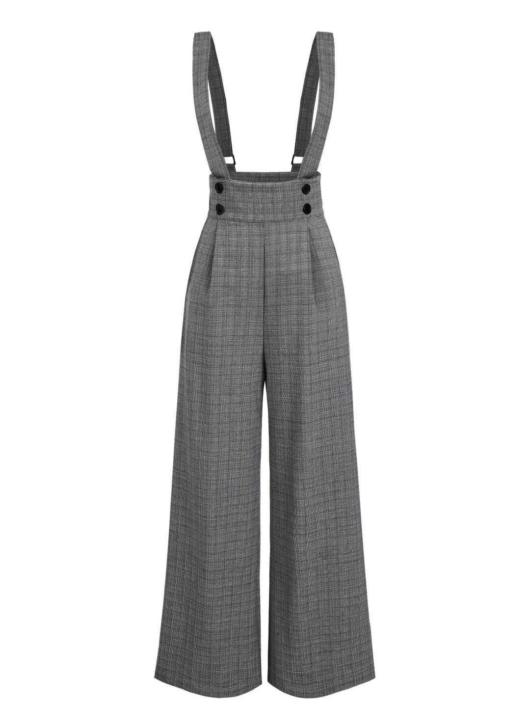 2PCS 1940s Satin Puff Sleeve Blouse &amp; Glen Plaid Overall Pants - vintage fashion, style