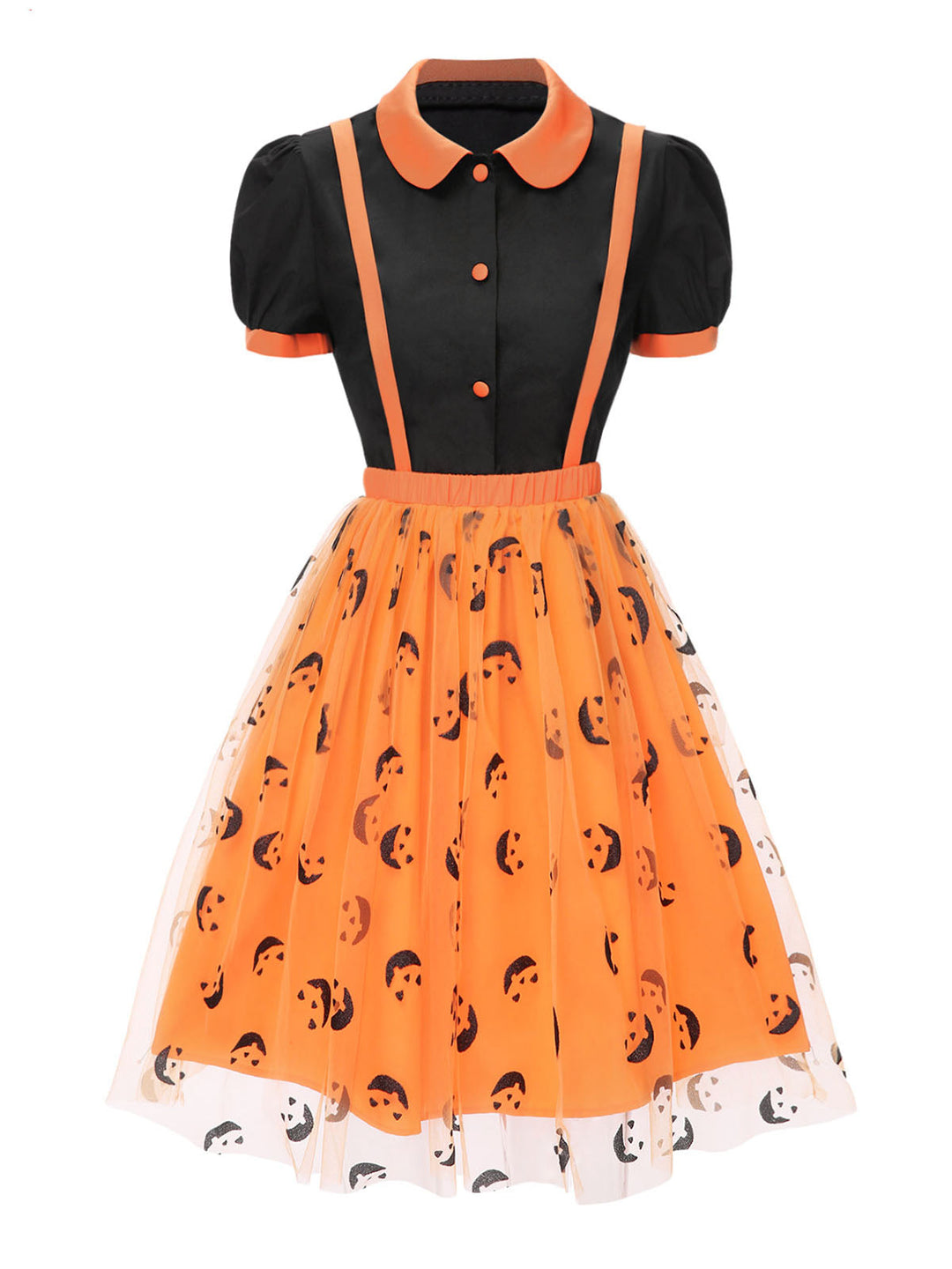 2PCS 1940s Halloween Peter Pan Collar Blouse &amp; Smiley Face Mesh Skirt - vintage skirt, retro style