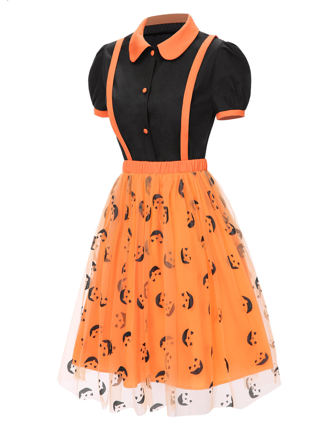 2PCS 1940s Halloween Peter Pan Collar Blouse &amp; Smiley Face Mesh Skirt - vintage skirt, retro style