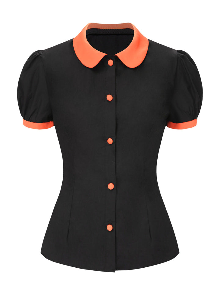 2PCS 1940s Halloween Peter Pan Collar Blouse &amp; Smiley Face Mesh Skirt - vintage skirt, retro style