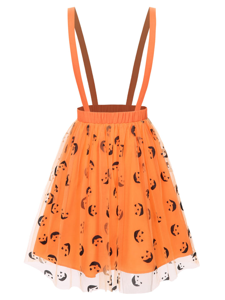 2PCS 1940s Halloween Peter Pan Collar Blouse &amp; Smiley Face Mesh Skirt - vintage skirt, retro style