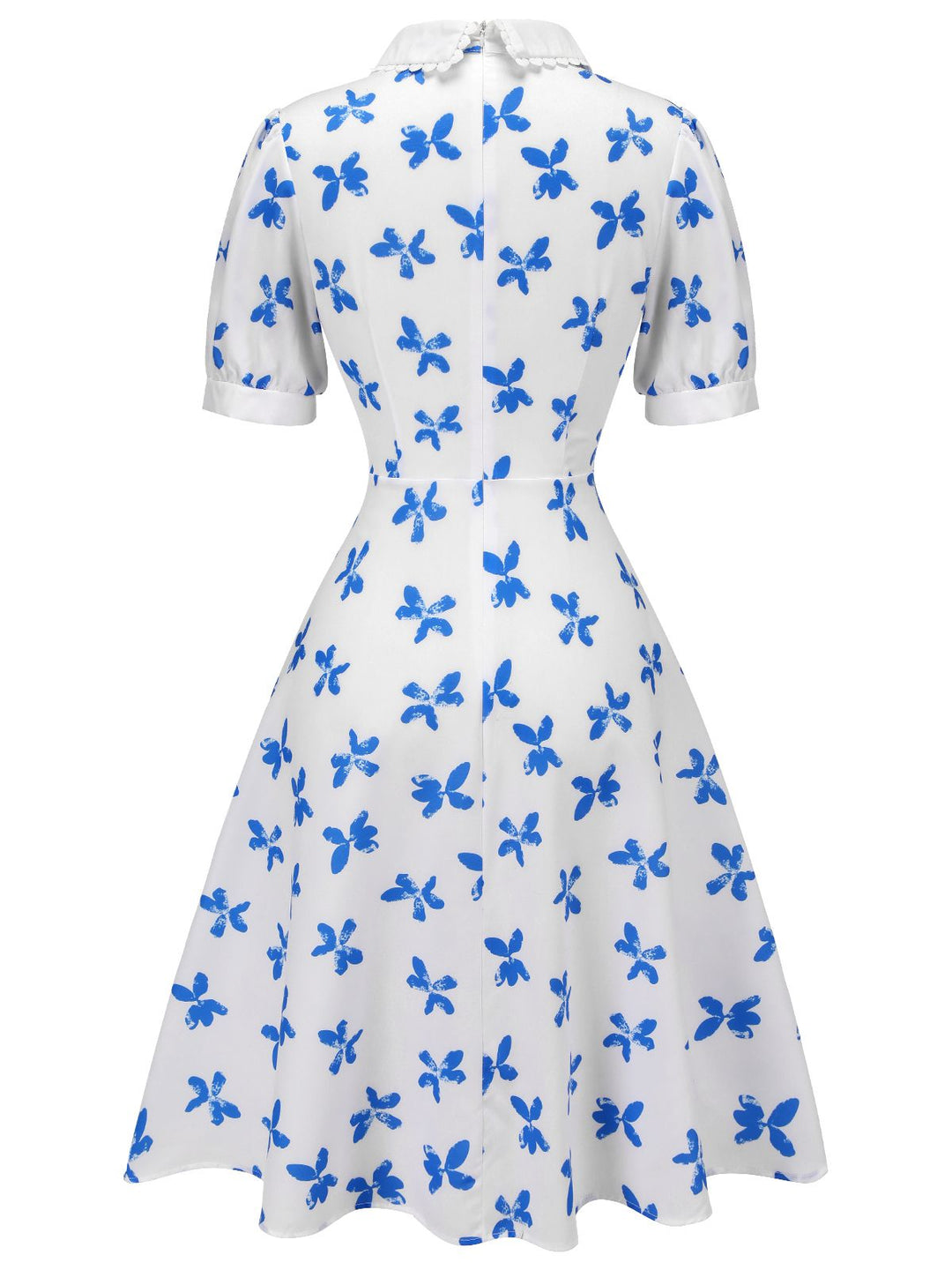1940s Blue Butterfly Doll Neck Dress, vintage dress, retro fashion - perfect for women who love vintage and retro fashion
