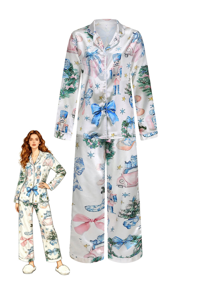 Blue Christmas Nutcracker Candy Cane Pajama Set - vintage fashion, retro style