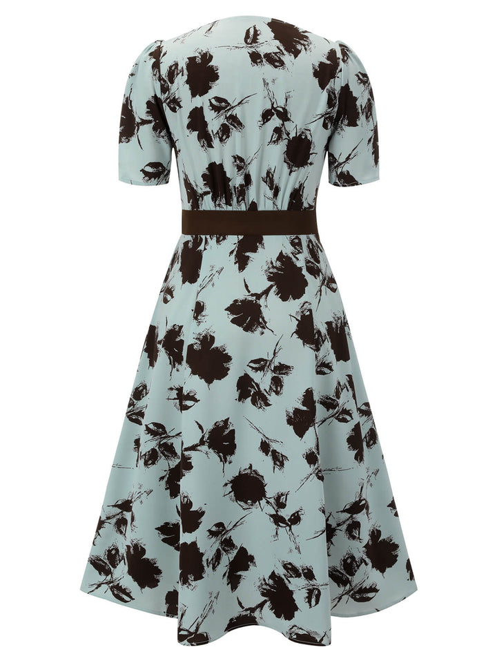 1940s Blue Floral Dress With Bow Belt, vintage dress, retro fashion, floral print - perfect for women who love vintage and retro fashion