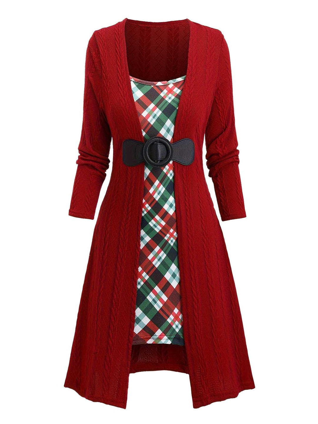 1940s Bow Plaid Knit Dress - vintage dress, retro fashion