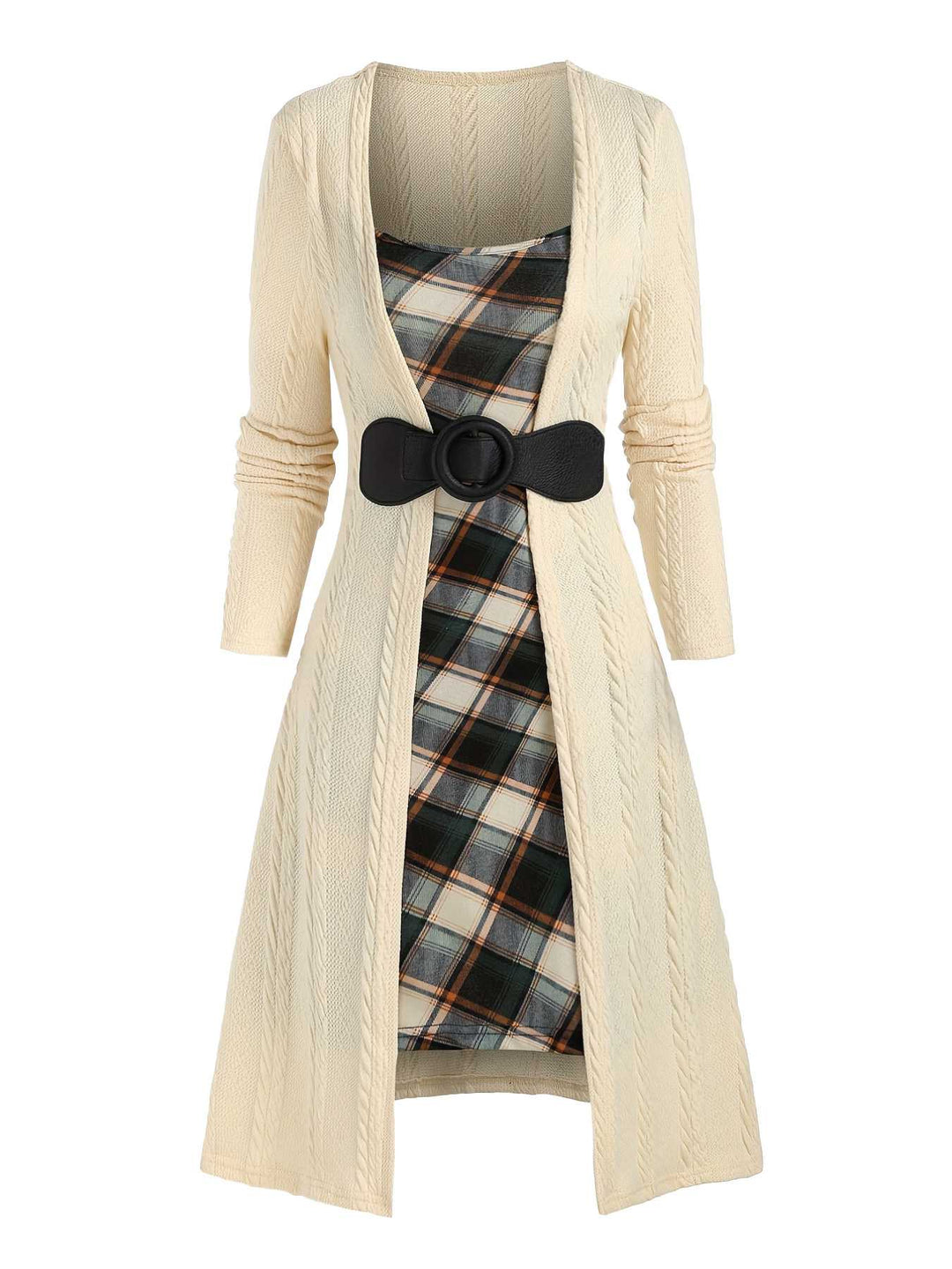 1940s Bow Plaid Knit Dress - vintage dress, retro fashion