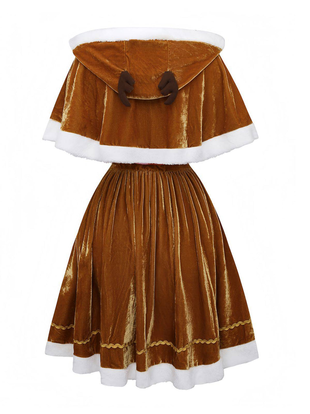 5PCS Brown 1940s Christmas Moose Cape &amp; Velvet Dress - vintage dress, fashion