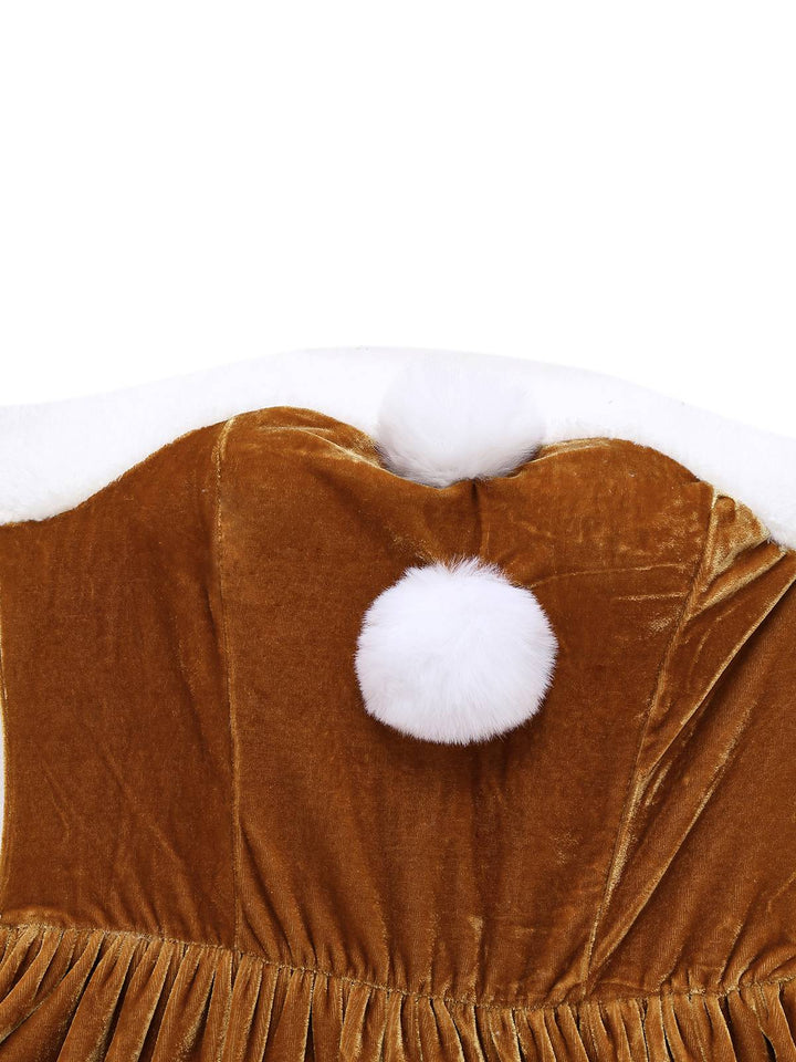 5PCS Brown 1940s Christmas Moose Cape &amp; Velvet Dress - vintage dress, fashion