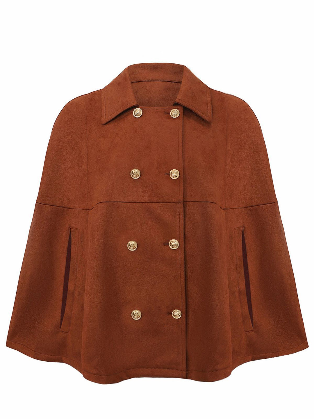 Light Brown 1940s Double-breasted Metal Button Suede Cape - vintage fashion, style